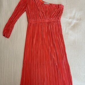 Coral Pleated One-Shoulder Dress